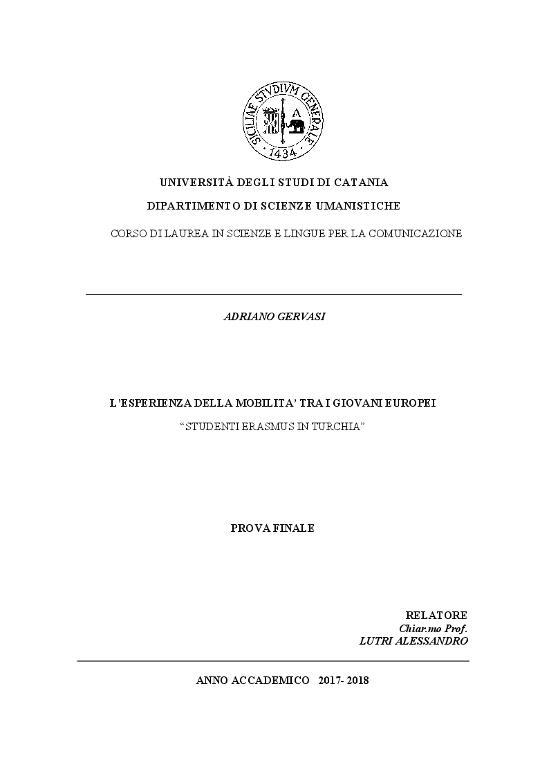 Anteprima della tesi: L'esperienza della mobilità tra i giovani europei. Studenti Erasmus in Turchia, Pagina 1