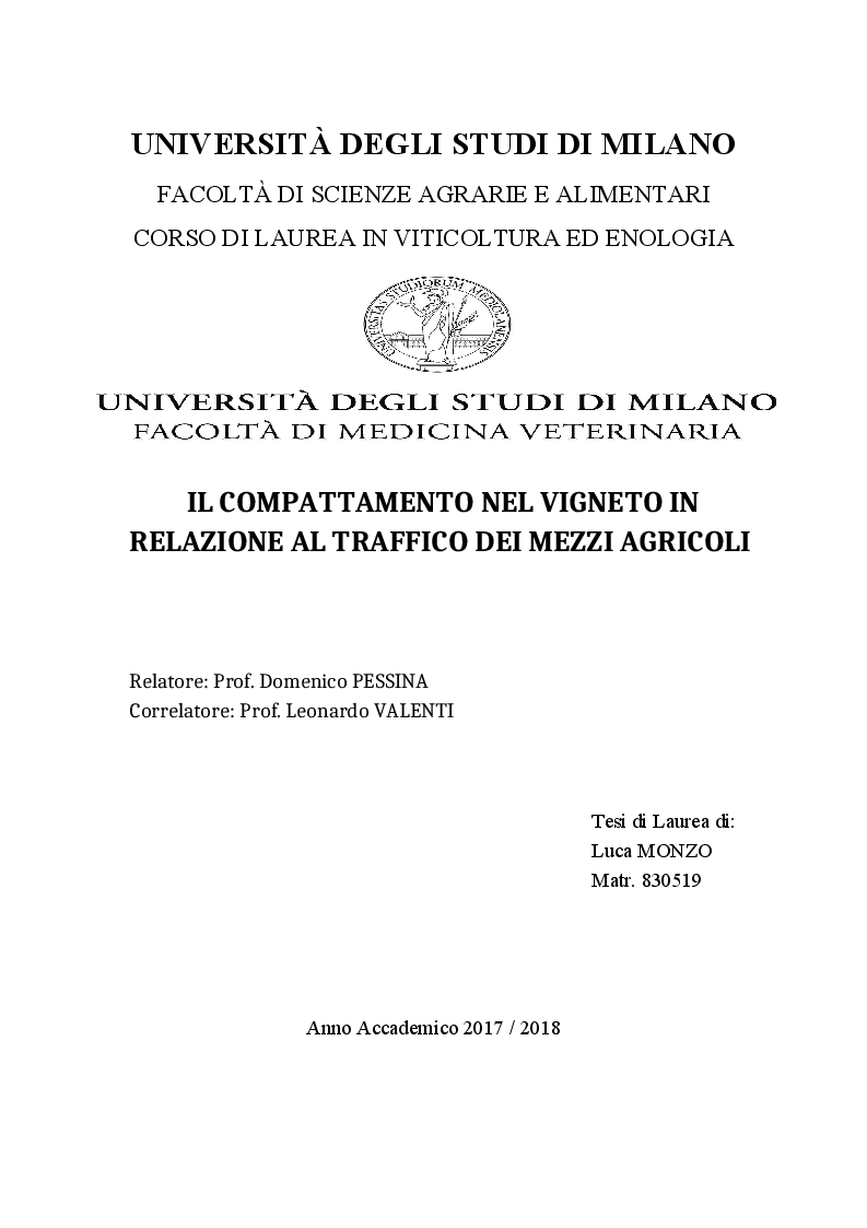 Anteprima della tesi: Il compattamento nel vigneto in relazione al transito dei mezzi agricoli, Pagina 1
