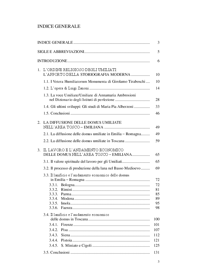 Indice della tesi: Gli Umiliati nell'area tosco-emiliana, Pagina 1