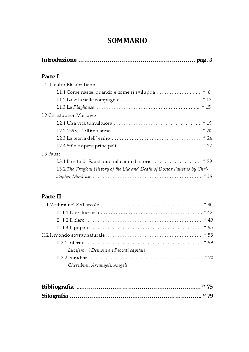 Indice della tesi: Progetto per i costumi de Il Dottor Faust di Christopher Marlowe, Pagina 1