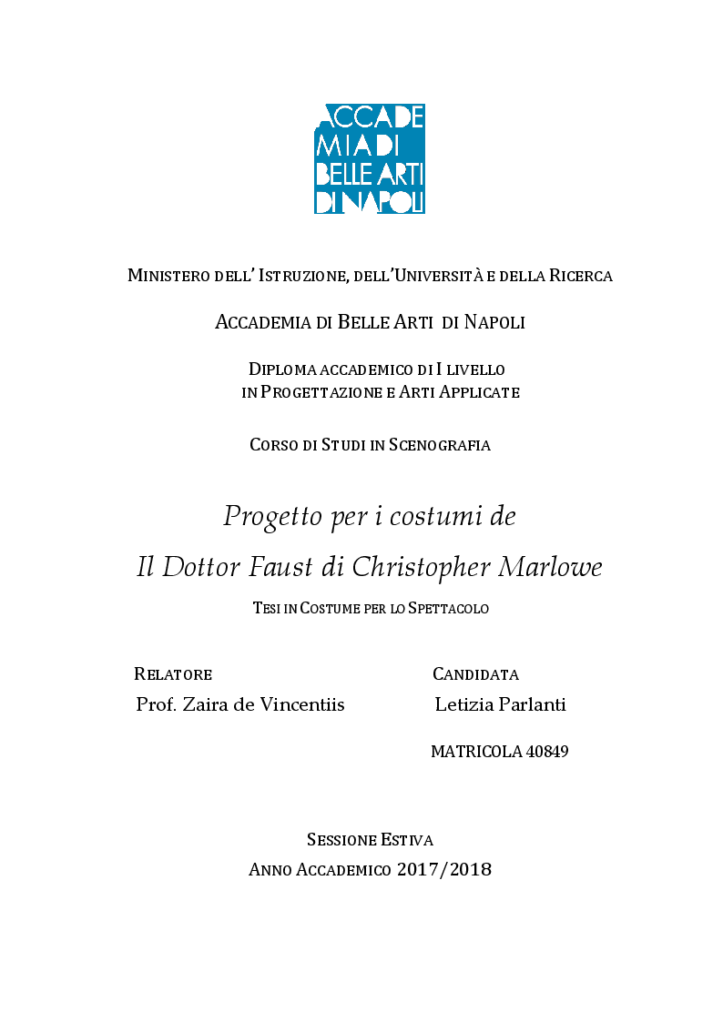 Anteprima della tesi: Progetto per i costumi de Il Dottor Faust di Christopher Marlowe, Pagina 1