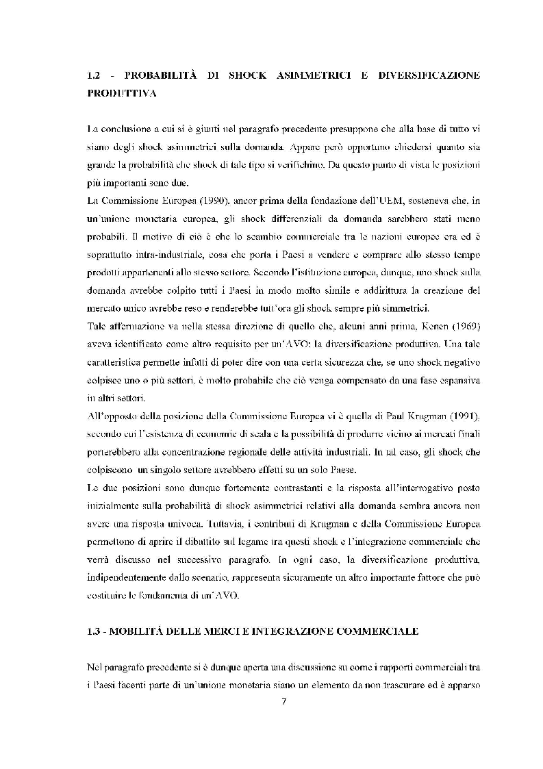 Anteprima della tesi: Quanto lontana è l'UEM dall'essere un'area valutaria ottimale?, Pagina 6