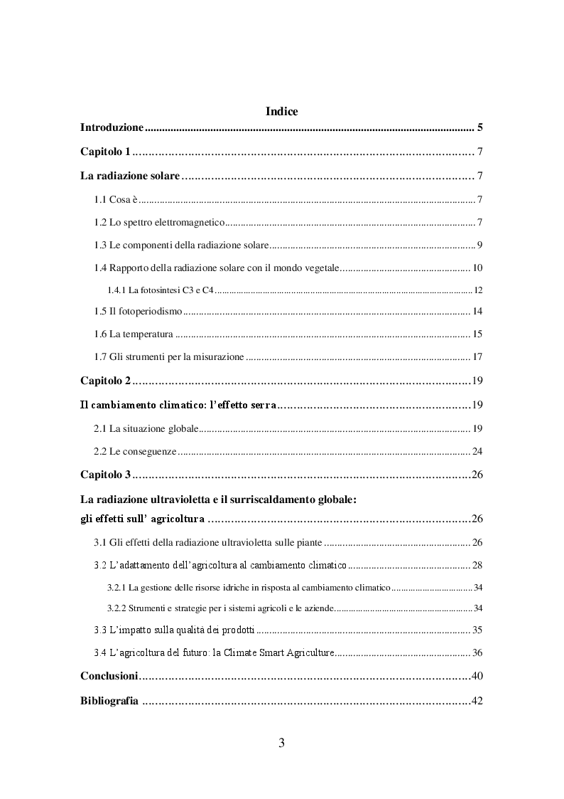 Indice della tesi: La radiazione solare e il riscaldamento globale: osservazioni, conseguenze e strategie future, Pagina 1