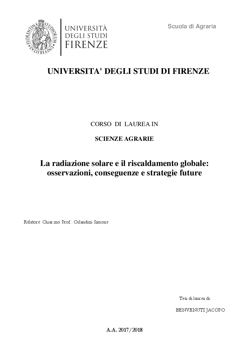 Anteprima della tesi: La radiazione solare e il riscaldamento globale: osservazioni, conseguenze e strategie future, Pagina 1