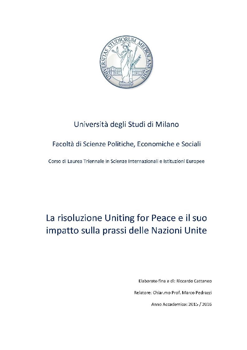 Anteprima della tesi: La risoluzione Uniting for Peace e il suo impatto sulla prassi delle Nazioni Unite, Pagina 1