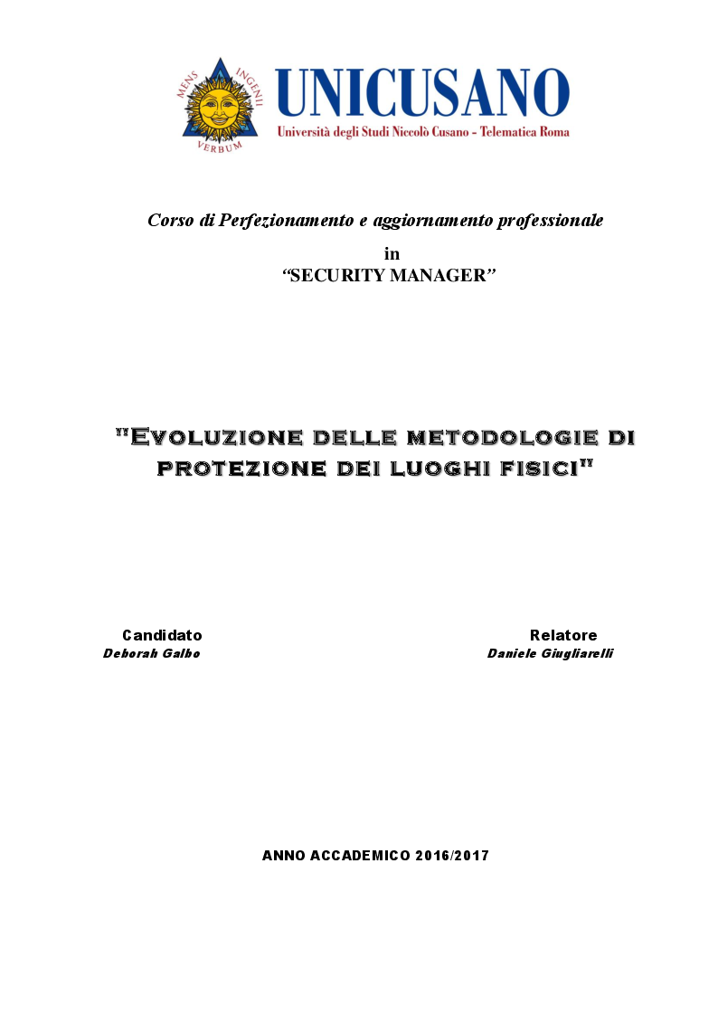 Anteprima della tesi: Evoluzione delle metodologie di protezione dei luoghi fisici, Pagina 1