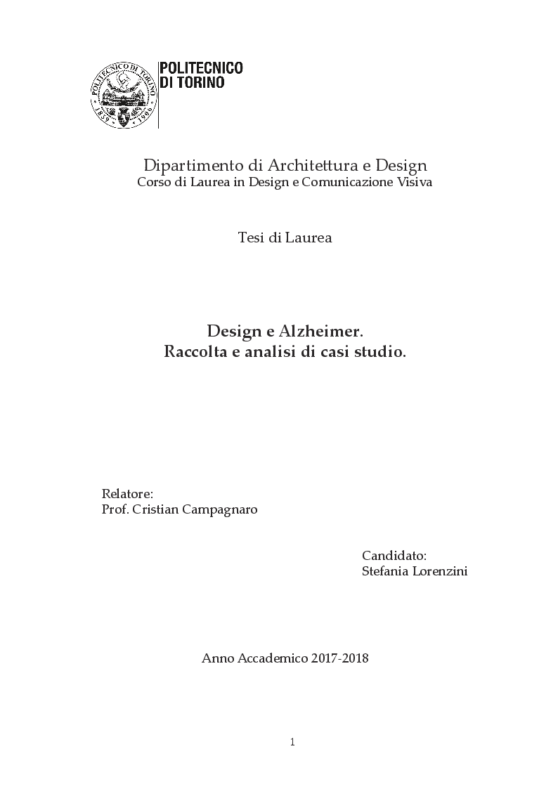Anteprima della tesi: Design e Alzheimer. Raccolta e analisi di casi studio, Pagina 1