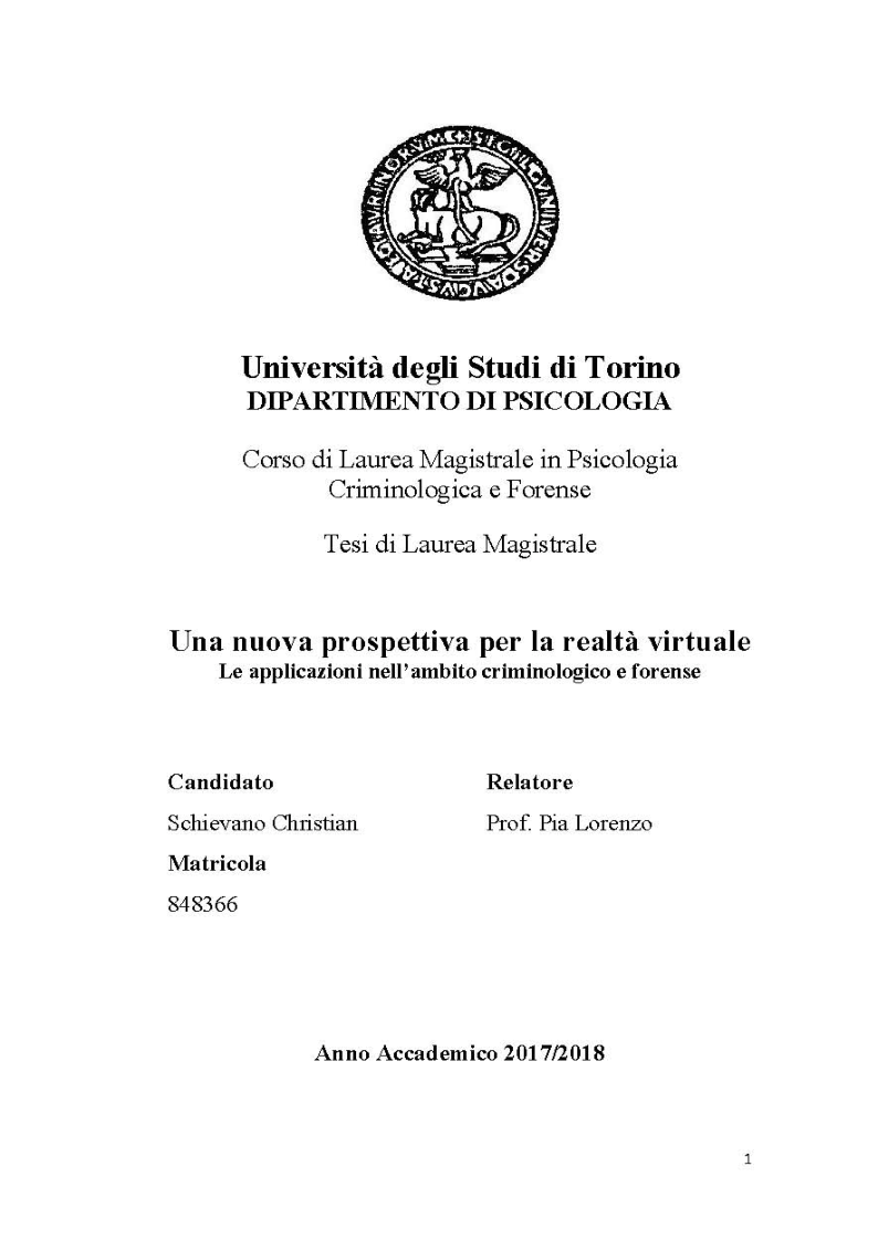 Anteprima della tesi: Una nuova prospettiva per la realtà virtuale, Pagina 1