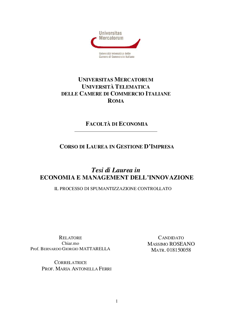 Anteprima della tesi: Il processo di spumantizzazione controllato, Pagina 1