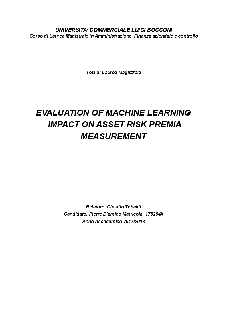 Anteprima della tesi: Evaluation of Machine Learning impact on Asset Risk Premia measurement, Pagina 1