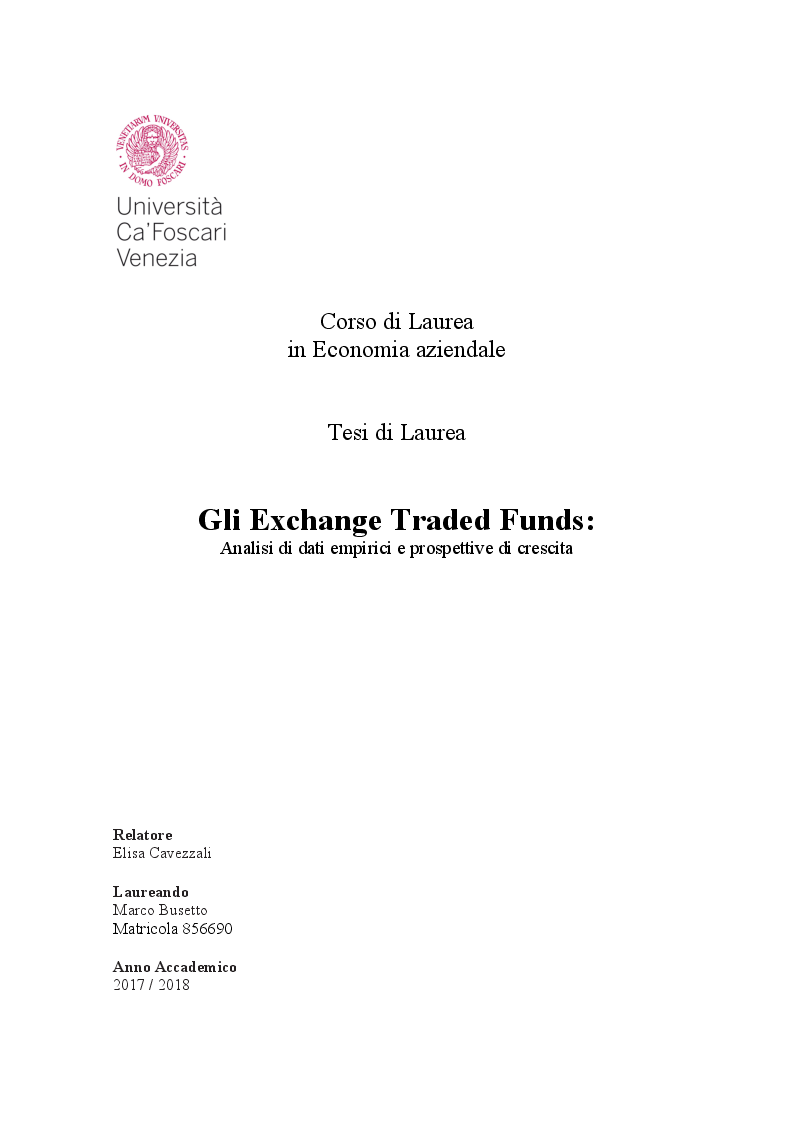 Anteprima della tesi: Gli Exchange Traded Funds: Analisi di dati empirici e prospettive di crescita, Pagina 1