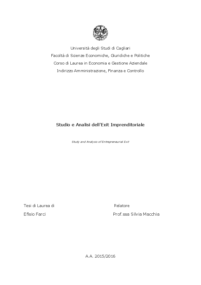Anteprima della tesi: Studio e Analisi dell'Exit Imprenditoriale, Pagina 1