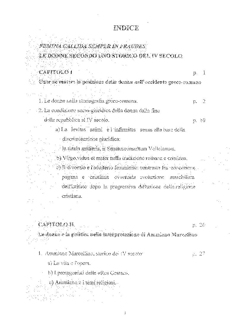 Indice della tesi: Femina callida semper in fraude - Le donne secondo uno storico del IV secolo, Pagina 1