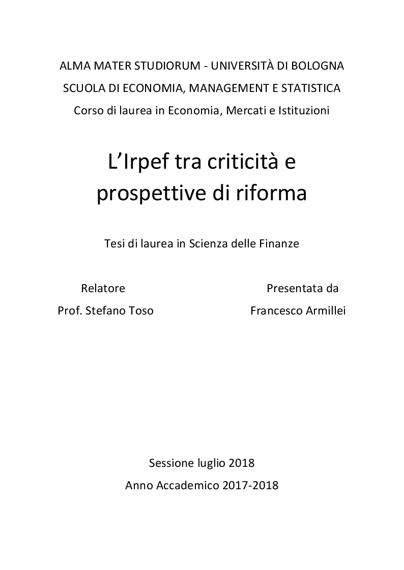 Anteprima della tesi: L'Irpef tra criticità e prospettive di riforma, Pagina 1