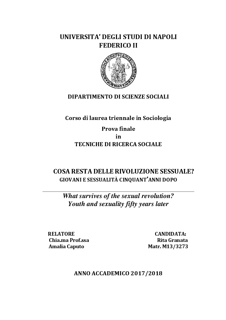 Anteprima della tesi: Cosa resta della rivoluzione sessuale? Giovani e sessualità cinquant'anni dopo, Pagina 1