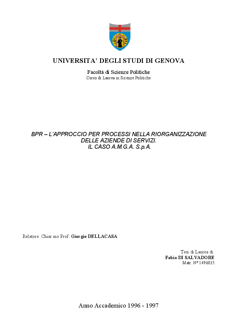 Anteprima della tesi: BPR - L'approccio per processi nella riorganizzazione delle aziende di servizi - Il caso AMGA S.p.A., Pagina 1