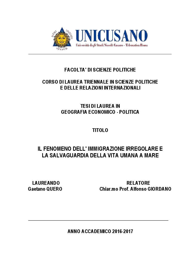 Anteprima della tesi: Il fenomeno dell'immigrazione irregolare e la salvaguardia della vita umana a mare, Pagina 1