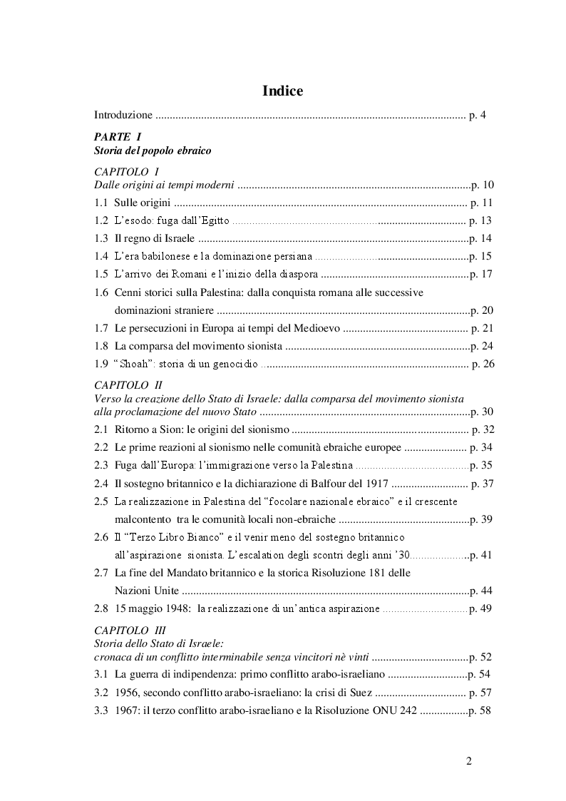 Indice della tesi: Fondamentalismo religioso in Israele: come una minoranza può minare le basi di uno stato democratico, Pagina 1