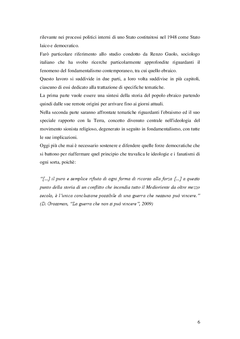 Anteprima della tesi: Fondamentalismo religioso in Israele: come una minoranza può minare le basi di uno stato democratico, Pagina 4