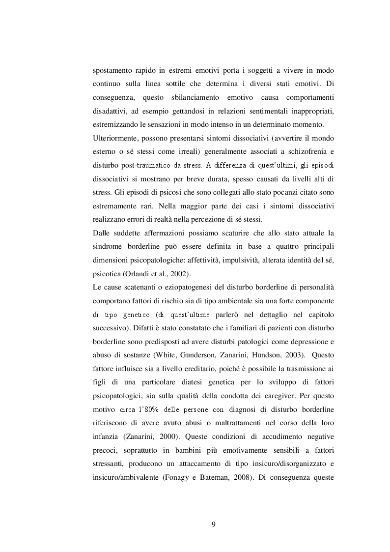 Estratto dalla tesi: Basi biologiche e genetiche del disturbo borderline di personalità