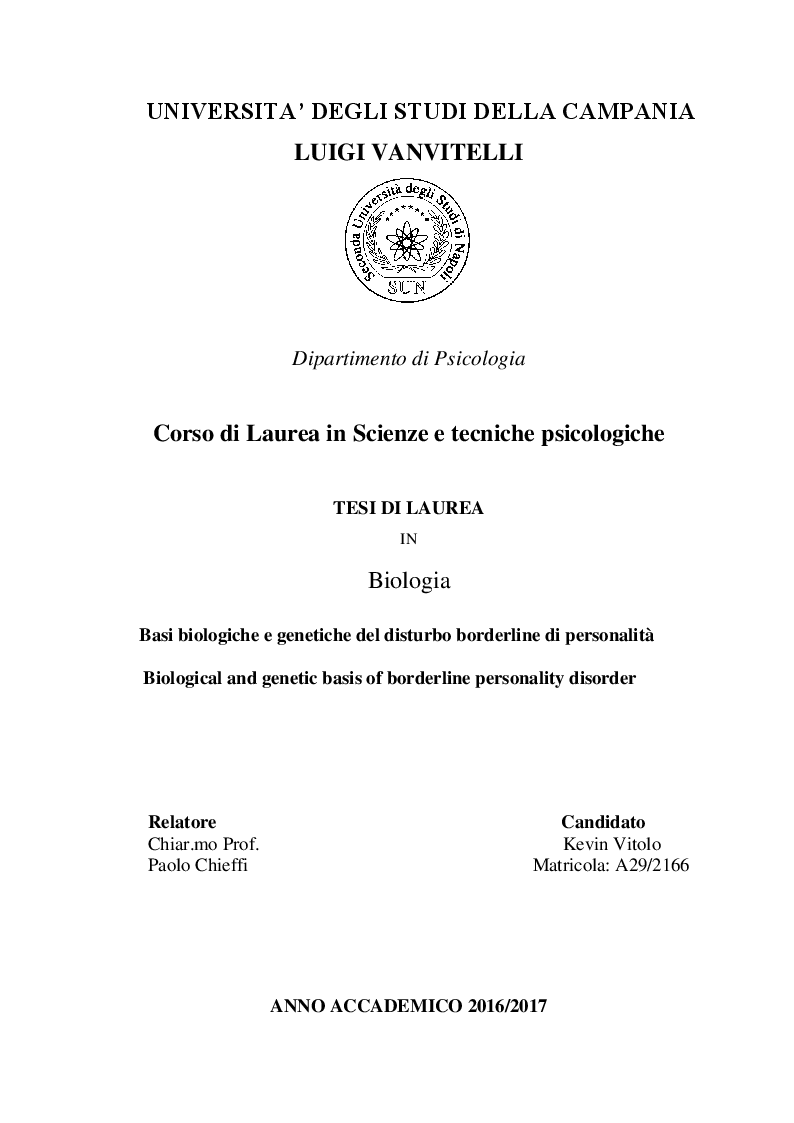 Anteprima della tesi: Basi biologiche e genetiche del disturbo borderline di personalità, Pagina 1