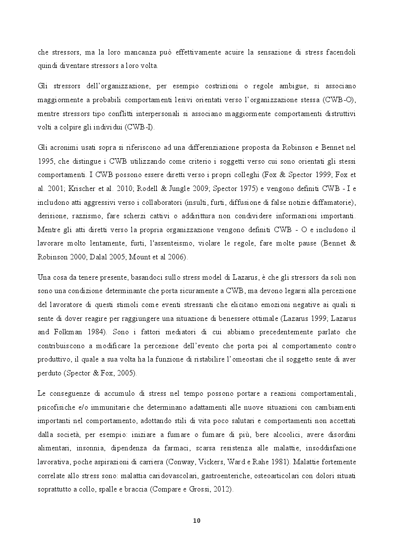 Estratto dalla tesi: Stress e comportamenti controproduttivi (CWB)