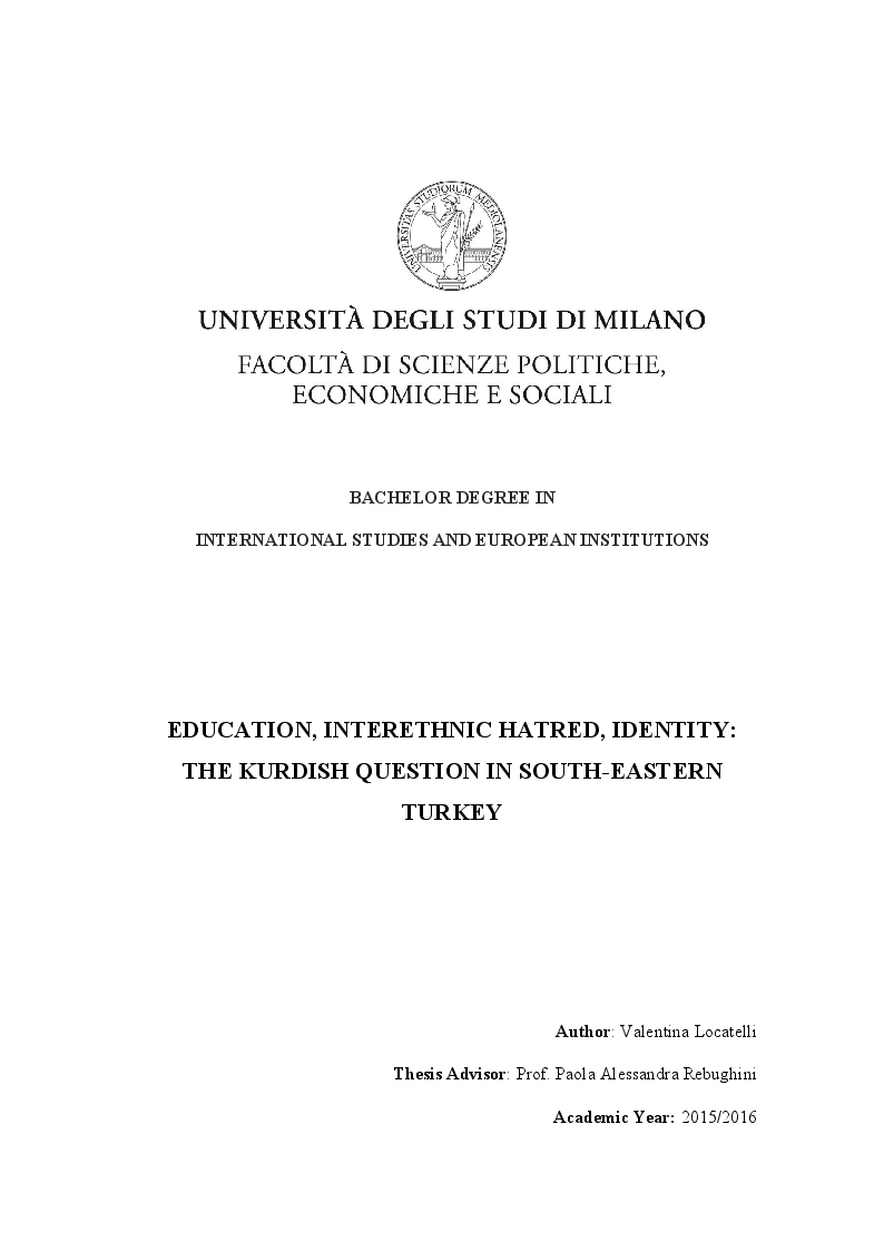 Anteprima della tesi: Education, Interethnic Hatred, Identity: the Kurdish Question in South-Eastern Turkey, Pagina 1