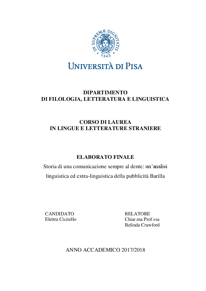 Anteprima della tesi: Storia di una comunicazione sempre al dente: un'analisi linguistica ed extra-linguistica della pubblicità Barilla, Pagina 1