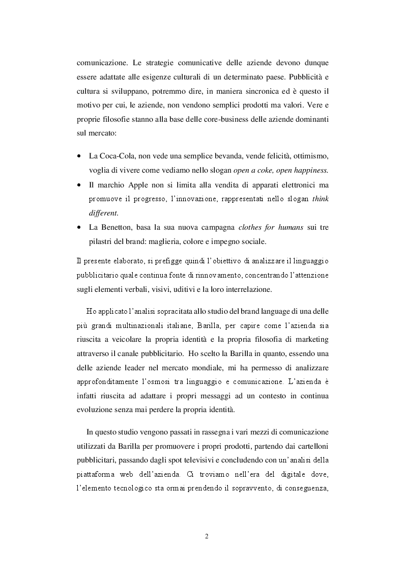 Anteprima della tesi: Storia di una comunicazione sempre al dente: un'analisi linguistica ed extra-linguistica della pubblicità Barilla, Pagina 3