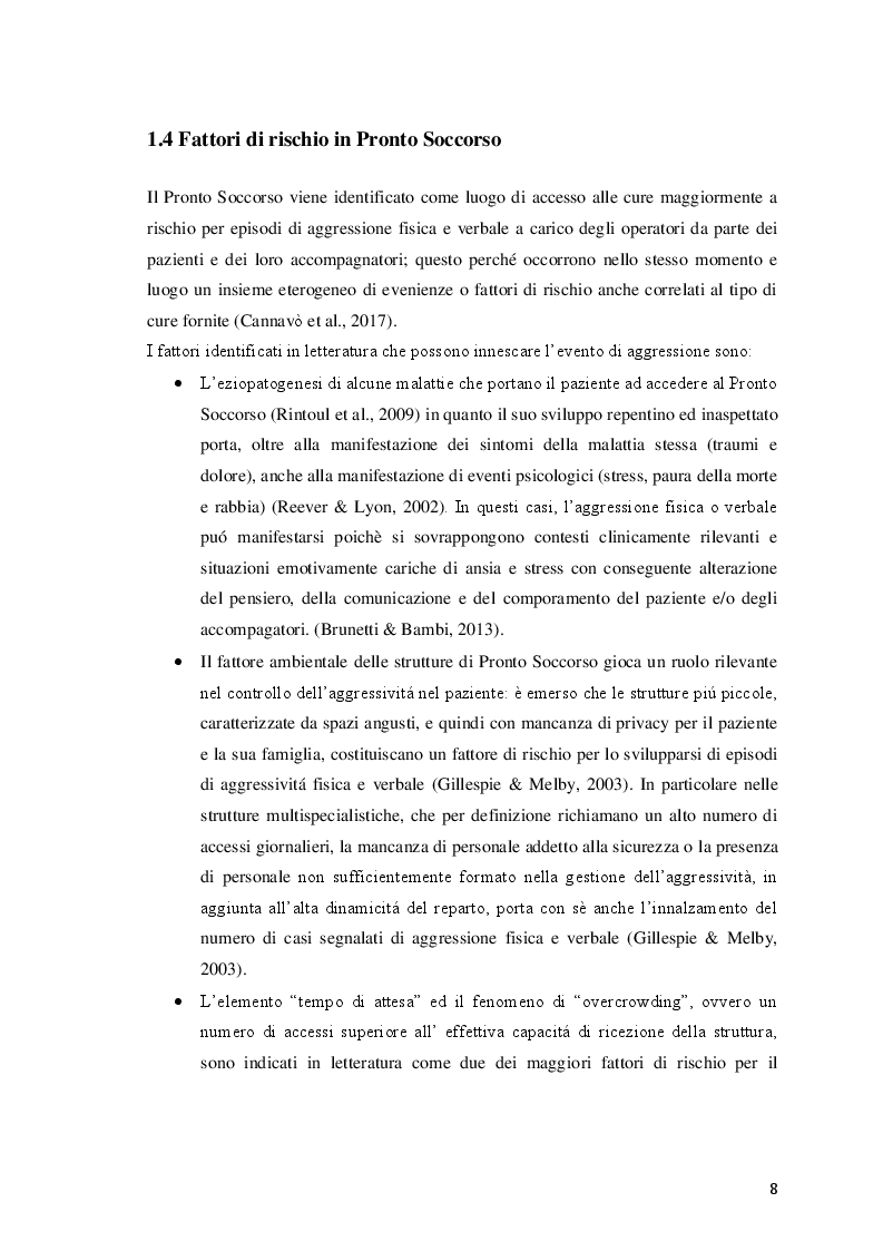 Estratto dalla tesi: Aggressività ed esplosione di violenza in pronto soccorso: revisione narrativa della letteratura per identificare fattori di rischio e strumenti di prevenzione