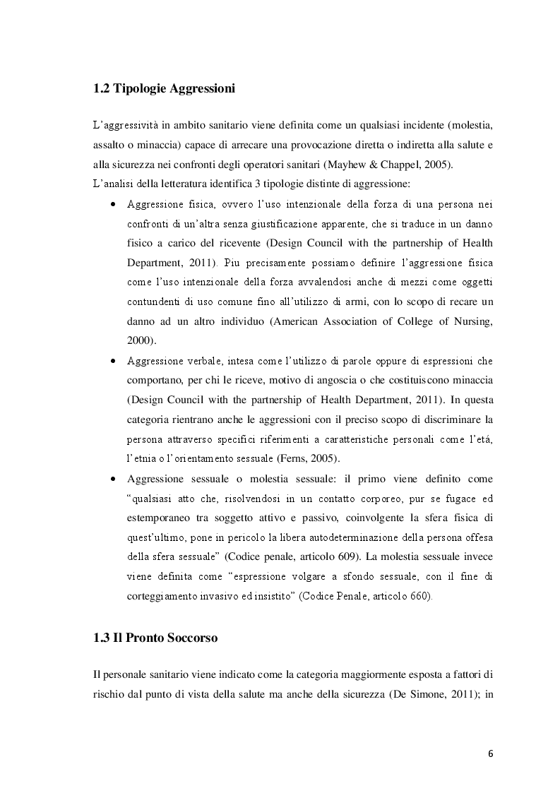 Anteprima della tesi: Aggressività ed esplosione di violenza in pronto soccorso: revisione narrativa della letteratura per identificare fattori di rischio e strumenti di prevenzione, Pagina 6