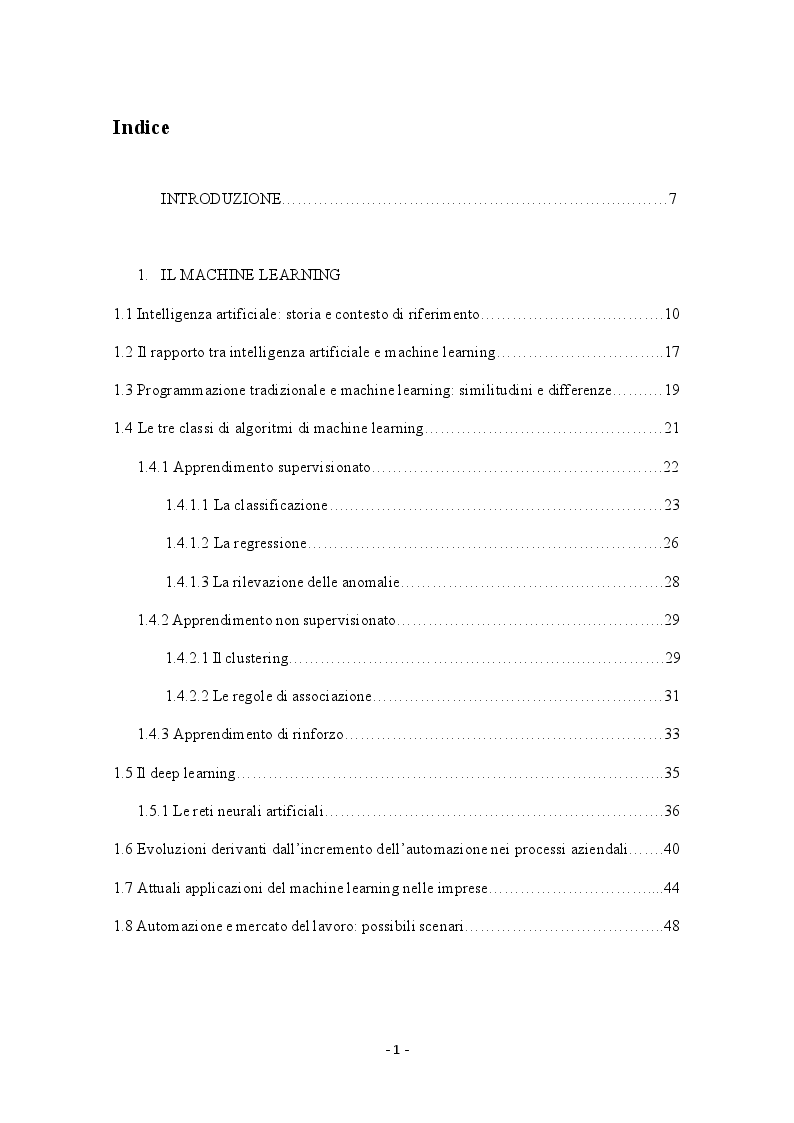 Indice della tesi: Possibili applicazioni del machine learning alla valutazione del potenziale delle risorse umane, Pagina 1