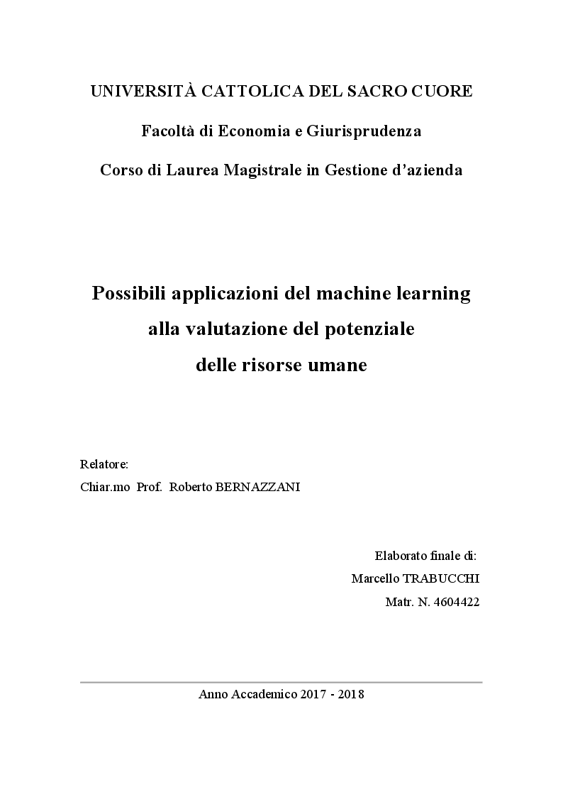 Anteprima della tesi: Possibili applicazioni del machine learning alla valutazione del potenziale delle risorse umane, Pagina 1