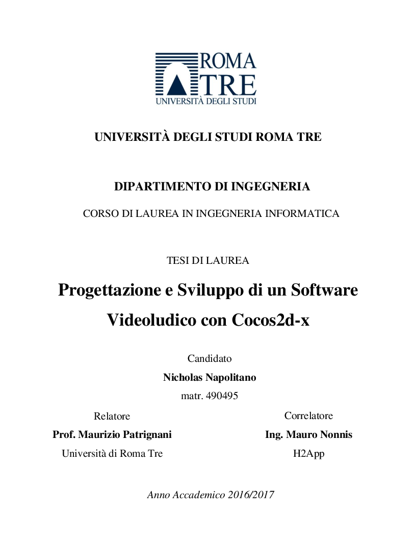 Anteprima della tesi: Progettazione e Sviluppo di un Software Videoludico con Cocos2d-x, Pagina 1