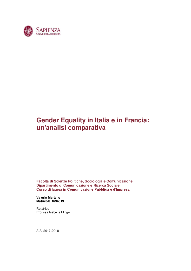 Anteprima della tesi: Gender Equality in Italia e in Francia: un'analisi comparativa, Pagina 1