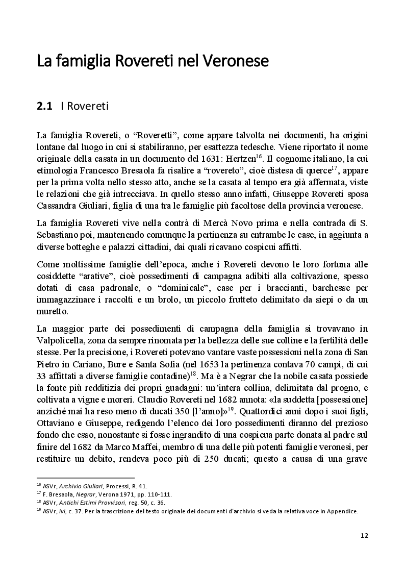 Estratto dalla tesi: Villa Rovereti Rizzardi: Una villa veneta in Valpolicella vista attraverso la storia delle famiglie che la abitarono