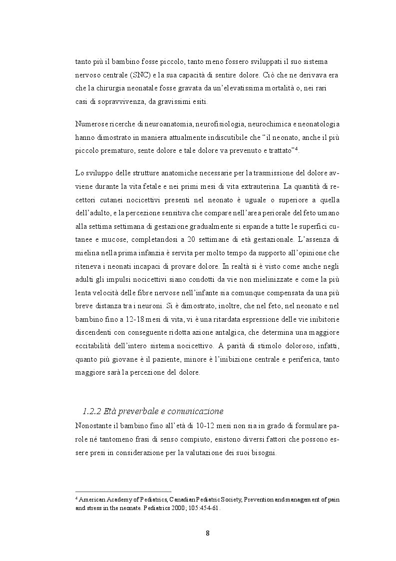 Estratto dalla tesi: Assessment Infermieristico: La rilevazione del dolore nella popolazione in età preverbale