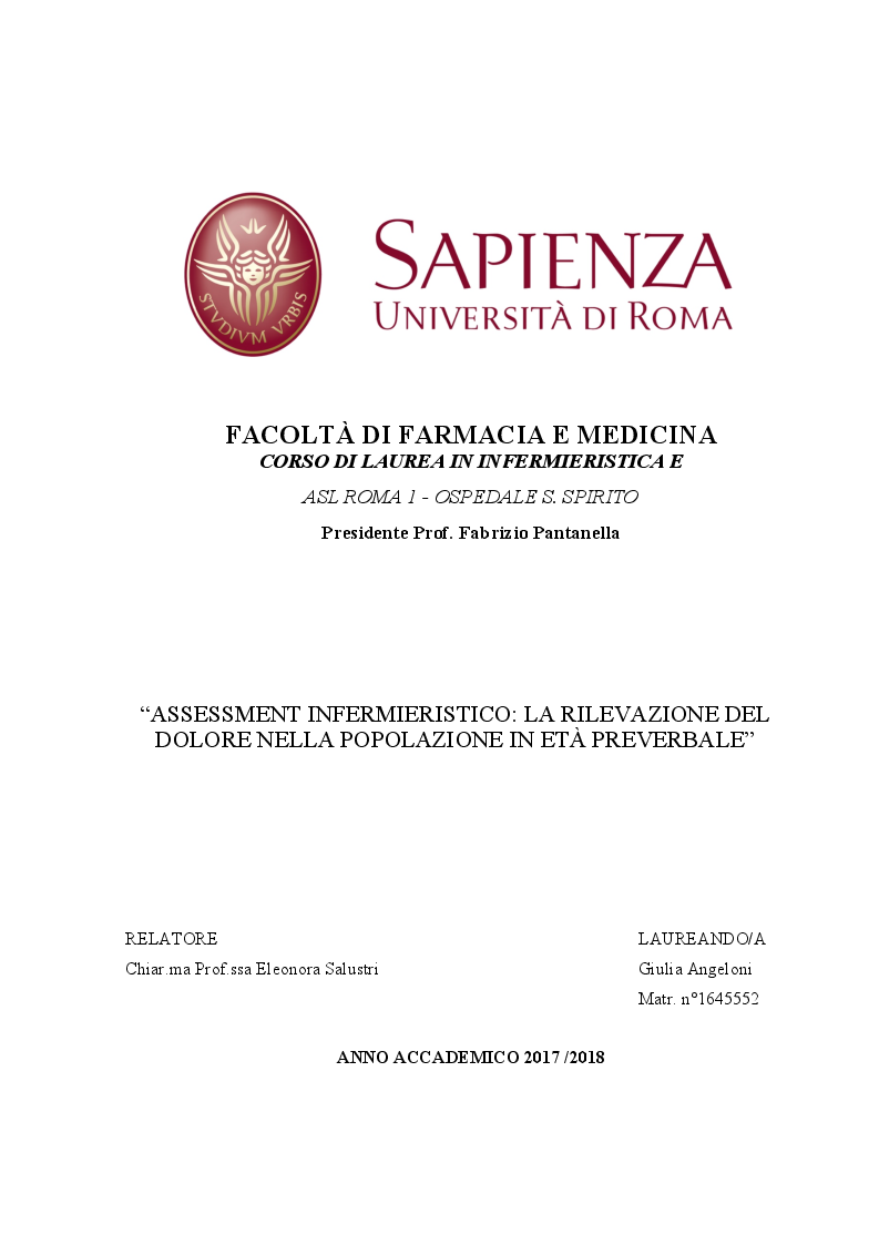 Anteprima della tesi: Assessment Infermieristico: La rilevazione del dolore nella popolazione in età preverbale, Pagina 1