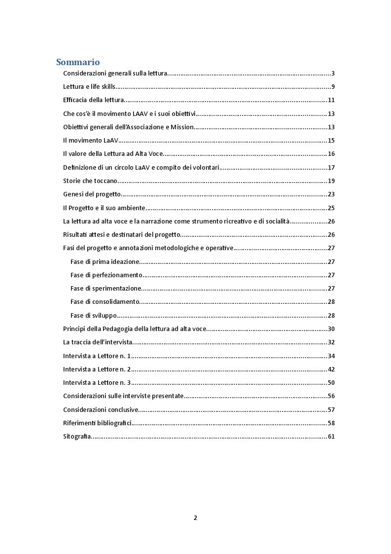 Indice della tesi: Lettura ad Alta voce: la cura degli altri e di sé alla luce delle Medical Humanities, Pagina 1