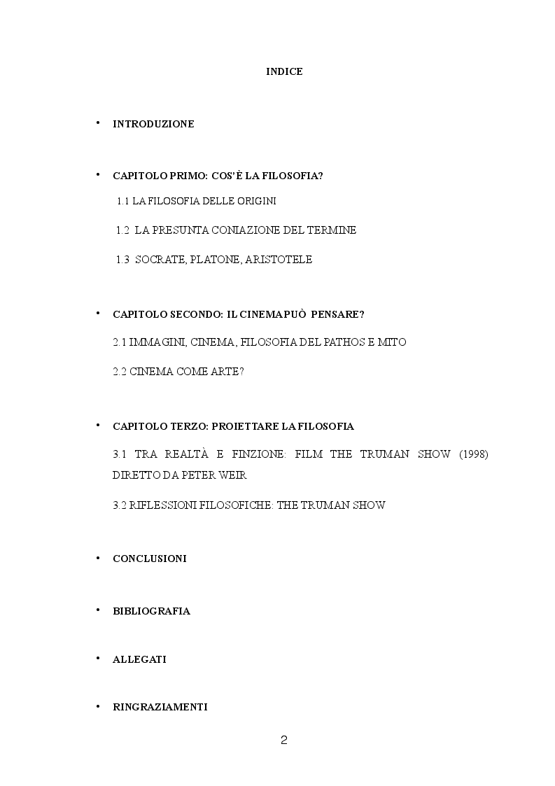 Indice della tesi: Filosofia e Cinematografia, Pagina 1