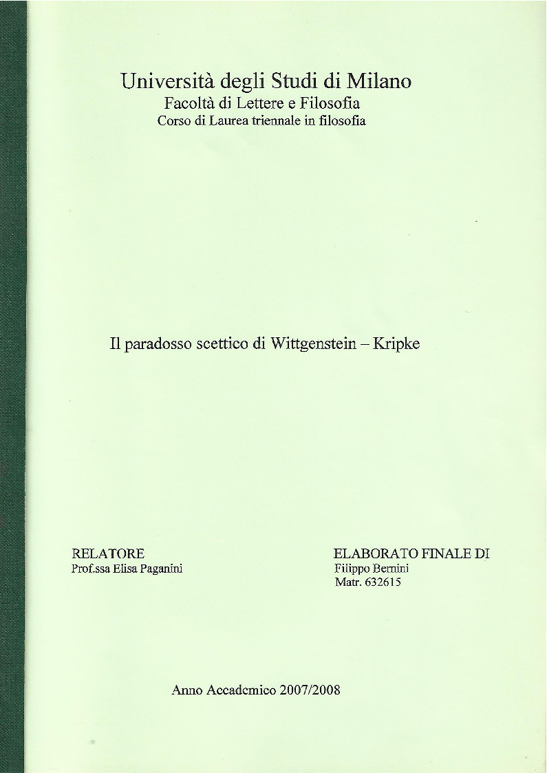 Anteprima della tesi: Il paradosso scettico di Wittgenstein - Kripke, Pagina 1