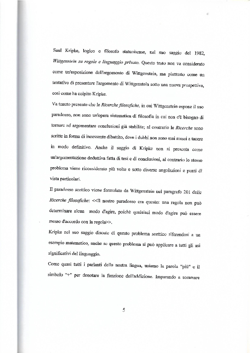 Anteprima della tesi: Il paradosso scettico di Wittgenstein - Kripke, Pagina 6