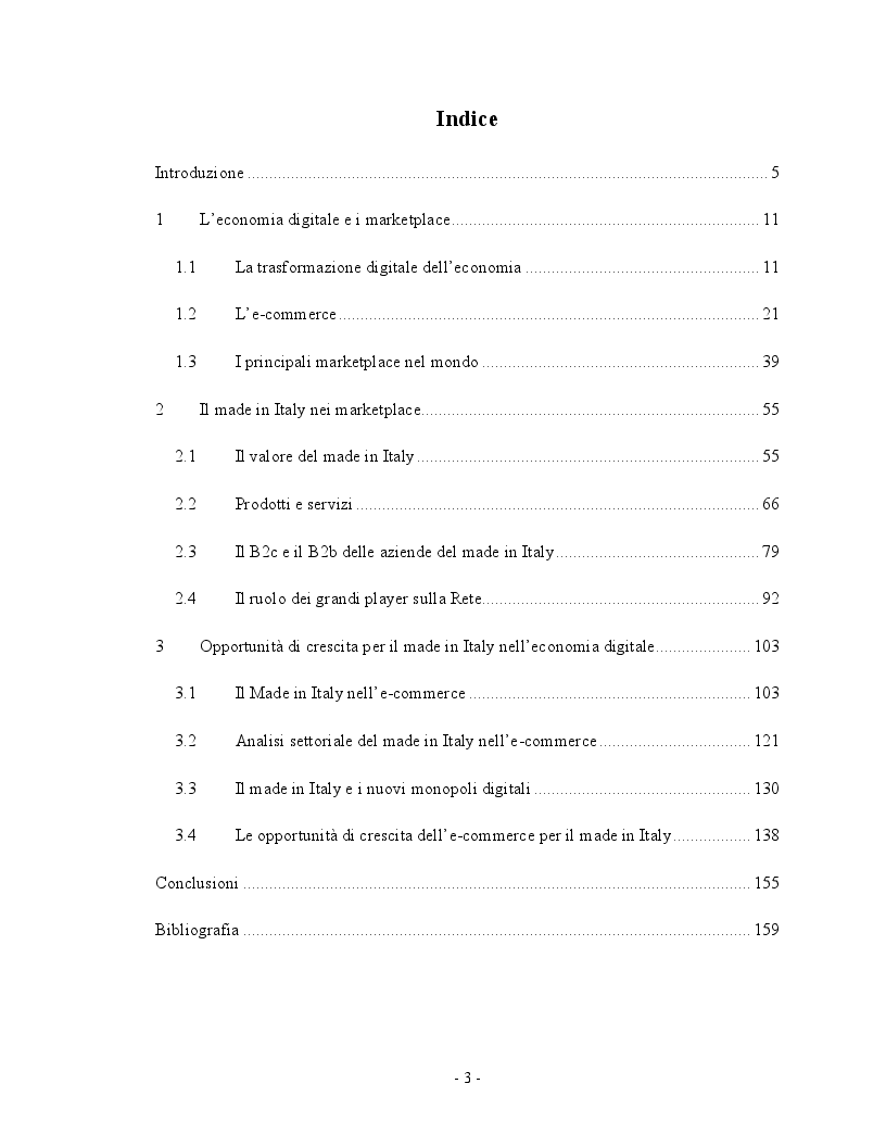 Indice della tesi: Economia digitale e marketplace: le opportunità per il Made in Italy, Pagina 1