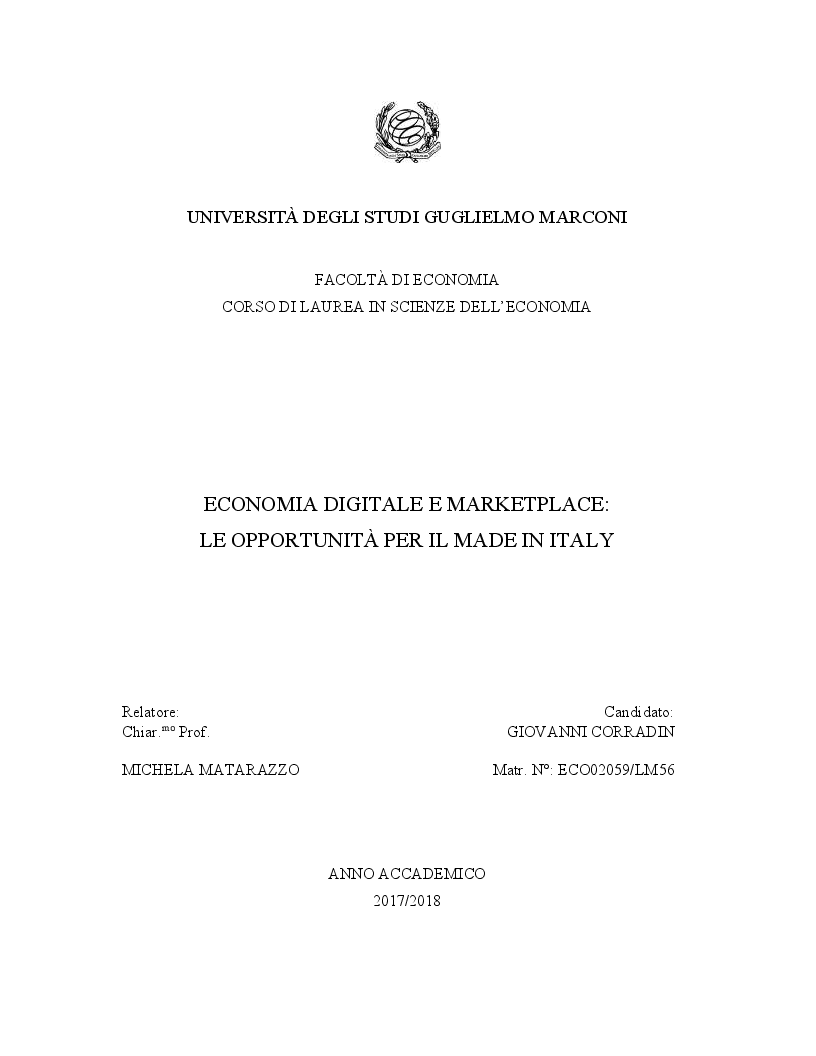 Anteprima della tesi: Economia digitale e marketplace: le opportunità per il Made in Italy, Pagina 1