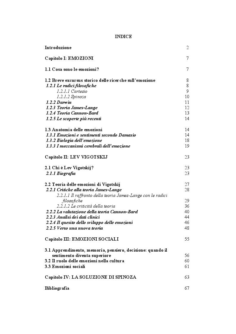 Indice della tesi: Le ''Emozioni'' di Lev Vigotskij, Pagina 1