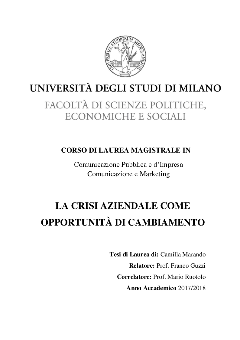 Anteprima della tesi: La crisi aziendale come opportunità di cambiamento, Pagina 1