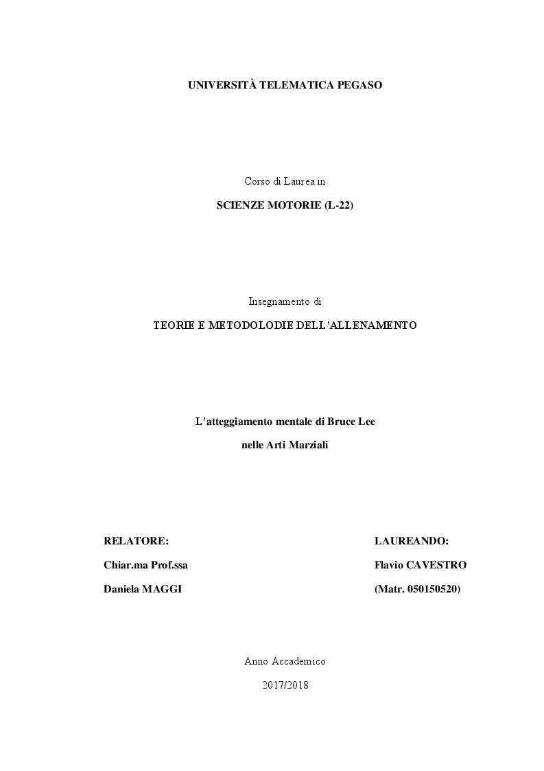 Anteprima della tesi: L'atteggiamento mentale di Bruce Lee nelle Arti Marziali, Pagina 1