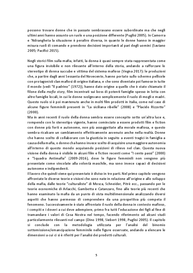 Anteprima della tesi: La rappresentazione del ruolo femminile nei film e fiction di mafia: tra emancipazione e sottomissione, Pagina 3