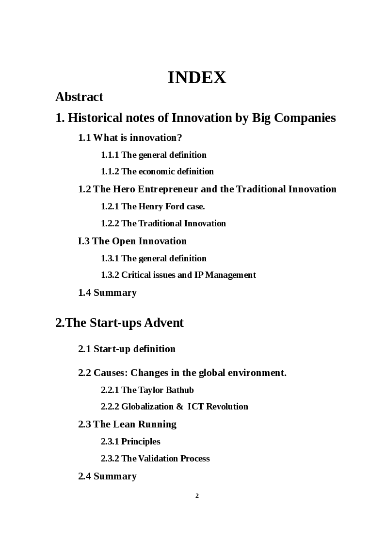 Indice della tesi: How Big Companies Make Innovation Acquiring Startups, Pagina 1