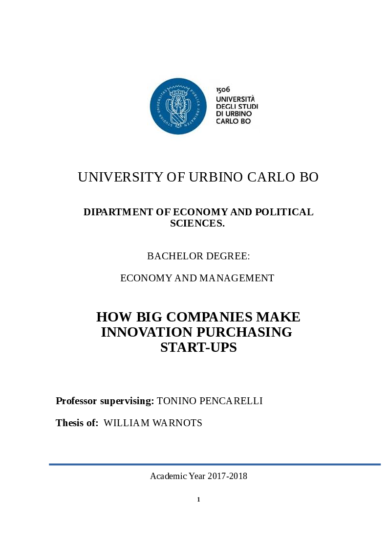 Anteprima della tesi: How Big Companies Make Innovation Acquiring Startups, Pagina 1